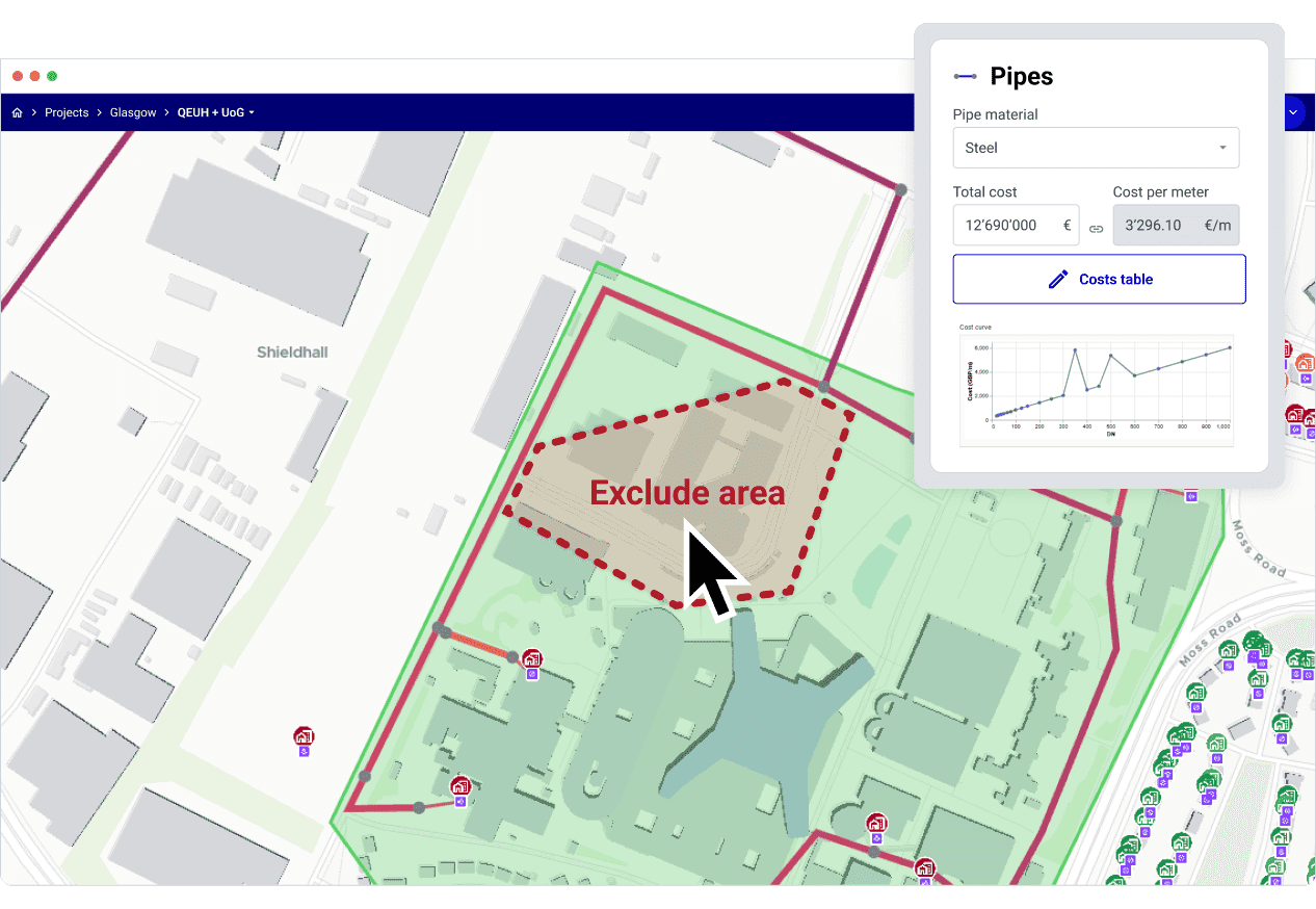 Editing a network route directly on the map